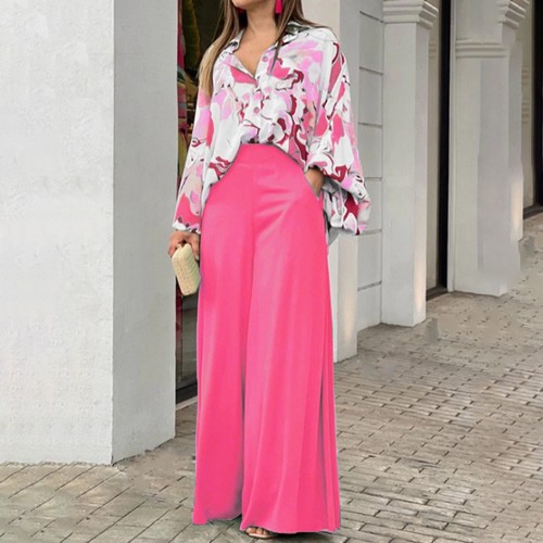 TWO PIECE CASUAL LOOSE TOP AND BOTTOM / WD-0189 - COLOR PINK TWO PIECE CASUAL LOOSE TOP AND BOTTOM