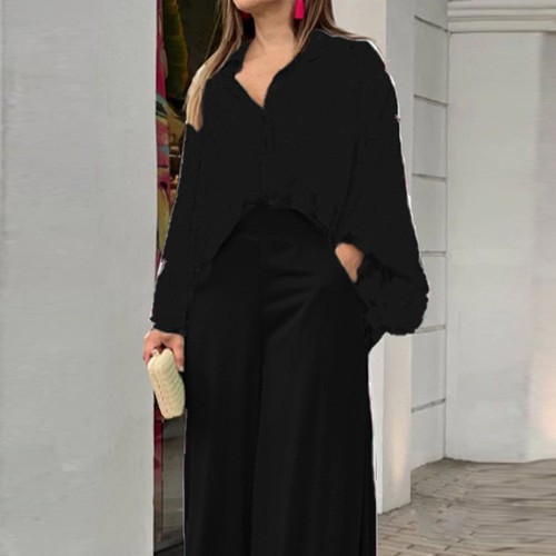 TWO PIECE CASUAL LOOSE TOP AND BOTTOM / WD-0190 - COLOR BLACK TWO PIECE CASUAL LOOSE TOP AND BOTTOM