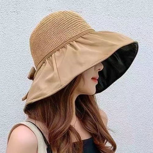 PLASTIC BOW SUN HAT / WA-0174 - Color : Khaki