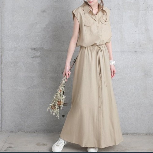 SLEEVELESS DRESS / WD-0196 - COLOR APRICOT SLEEVELESS DRESS