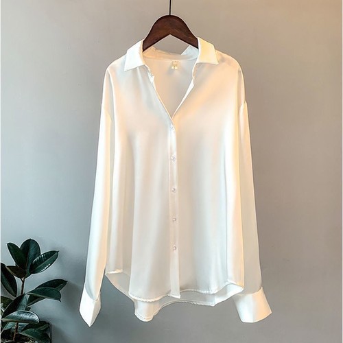 LONG SLEEVE SATIN SHIRT FOR WOMEN / WD-0202 - COLOR PEARL WHITE