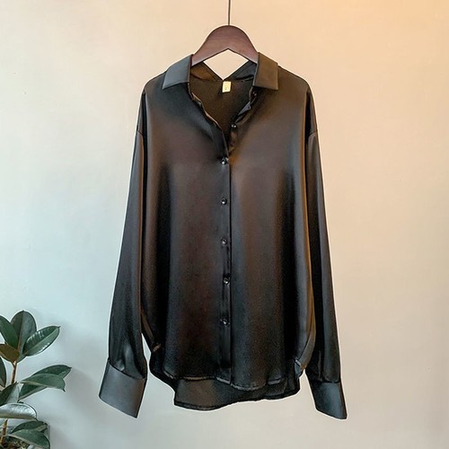 LONG SLEEVE SATIN SHIRT FOR WOMEN / WD-0203 - COLOR BLACK