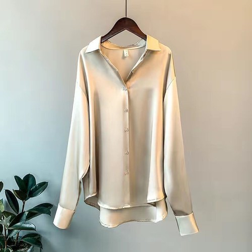 LONG SLEEVE SATIN SHIRT FOR WOMEN / WD-0204 - COLOR CHAMPAGNE