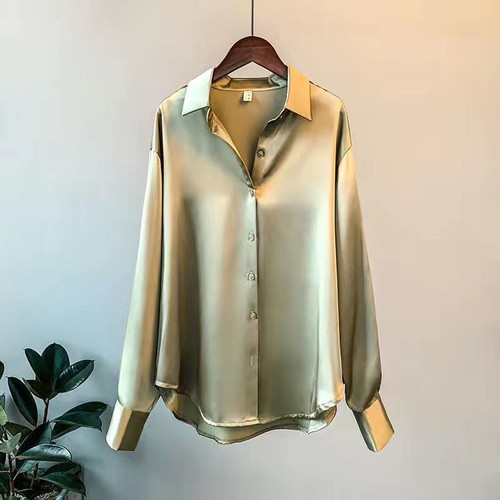 LONG SLEEVE SATIN SHIRT FOR WOMEN / WD-0205 - COLOR LIGHT GREEN