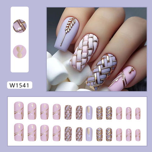 NAIL STICKERS 24 PIECES / MU-0091 - Color : W1541 Plaid wheat ears [glue type]