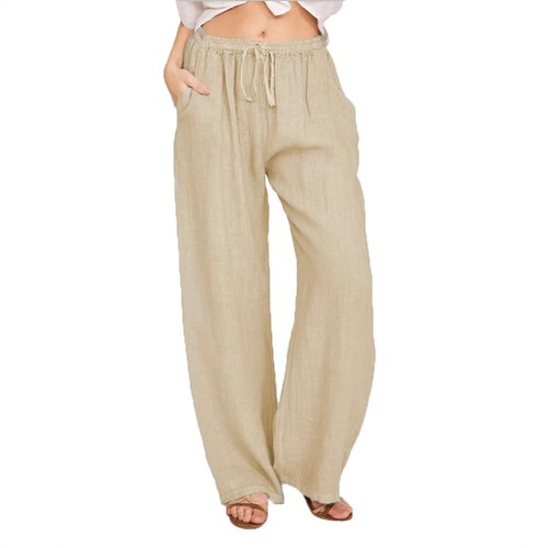 LOOSE LINEN TROUSERS / WD-0222 - COLOR KHAKI