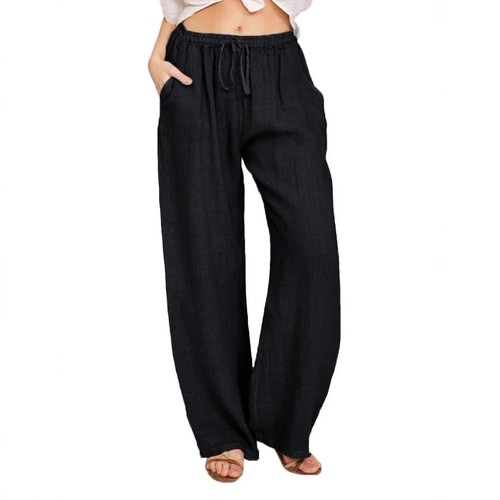 LOOSE LINEN TROUSERS / WD-0223 - COLOR BLACK