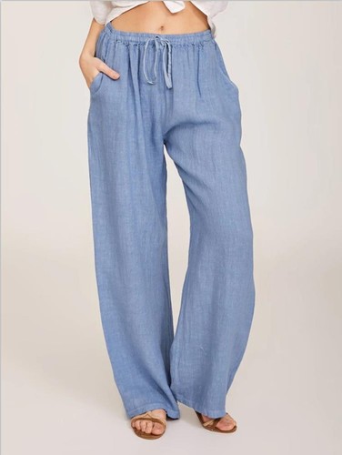 LOOSE LINEN TROUSERS / WD-0224 - COLOR BLUE