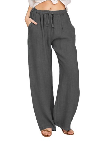 LOOSE LINEN TROUSERS / WD-0225 - COLOR GRAY