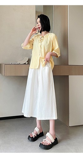 WIDE LEG HIGH WAIST CROPPED SKIRT PANTS / WD-0233 - COLOR WHITE