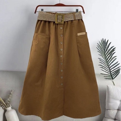 WITH BELT HIGH WAIST SKIRT / WD-0240 - COLOR BROWN WITH BELT
