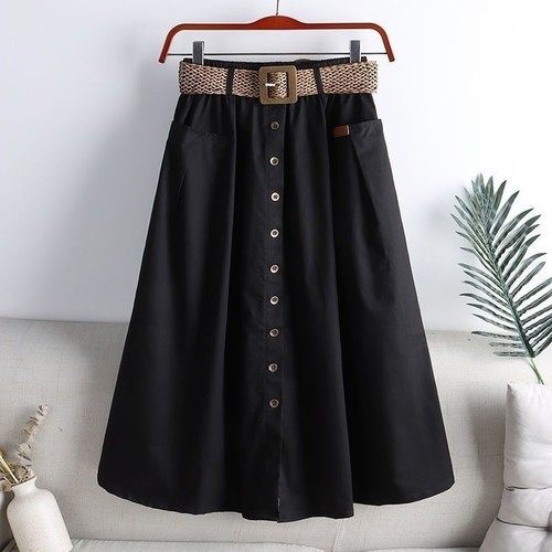 WITH BELT HIGH WAIST SKIRT / WD-0243 - COLOR BLACK