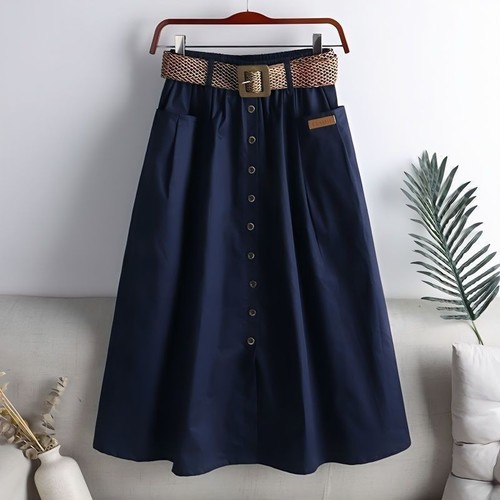 WITH BELT HIGH WAIST SKIRT / WD-0245 - COLOR NAVY BLUE
