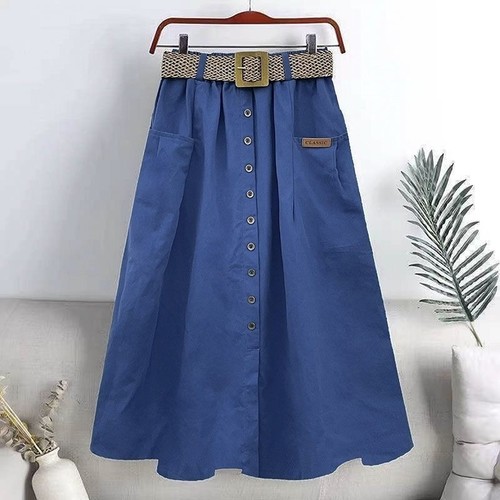 WITH BELT HIGH WAIST SKIRT / WD-0248 - COLOR BLUE