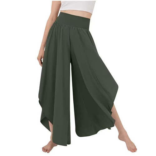 FLARE LOOSE HIGH WAIST TROUSER / WD-0251 - COLOR ARMY GREEN