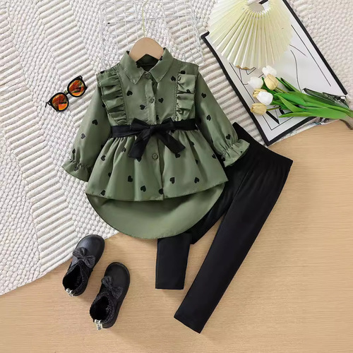LONG-SHIRT WITH BELT AND LEGGINGS SET / BB-0299 - Color : Army Green Suitable for height : 120cm- 5-6Y, 130cm- 7-8y