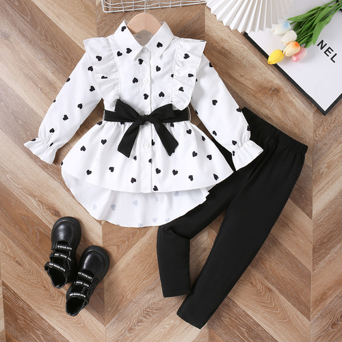 LONGSHIRT WITH BELT AND LEGGINGS SET / BB-0300 - Color : White Suitable height : 110cm 4-5Y, 120cm 5-6Y, 130cm 7-8Y