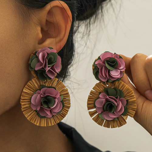 BOHEMIAN-STYLE EARRINGS / WA-0199 - Handmade sunflower earrings Color : As shown