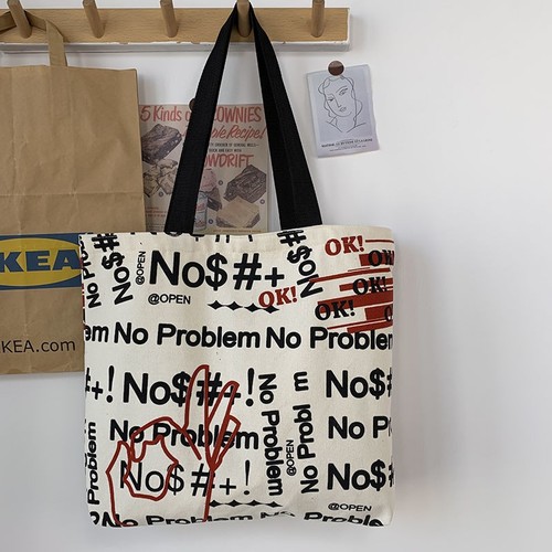 CANVAS SHOULDER BAG / BG-0061 - COLOR PRINTED LETTERS
