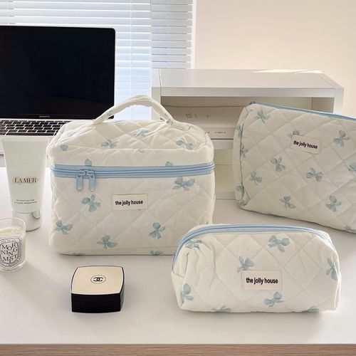 COSMETIC BAG 3-PIECES SET MEDIUM / BG-0092 - Color : Korean bow blue Size : Medium