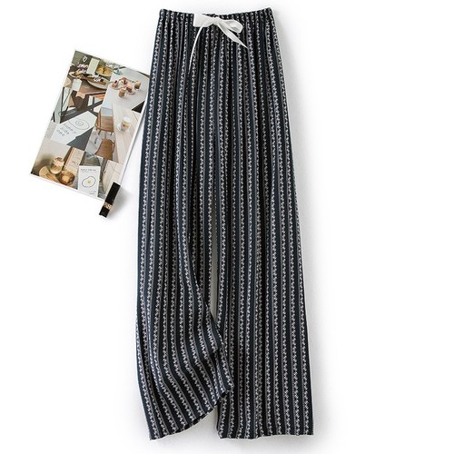 LOOSE SILK PAJAMAS FOR WOMEN / WD-0260 - COLOR PRINTED BLACK ONE SIZE