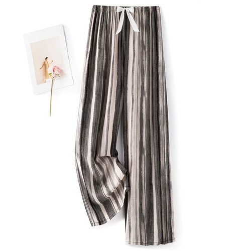 LOOSE SILK PAJAMAS FOR WOMEN / WD-0267 - COLOR BLACK STRIPES ONE SIZE