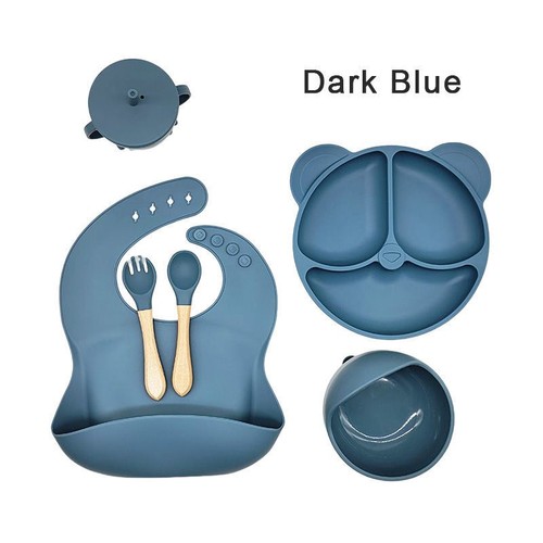 6 PIECE SET SILICONE BABY TABLEWARE / BB-0095 - COLOR DARK BLUE