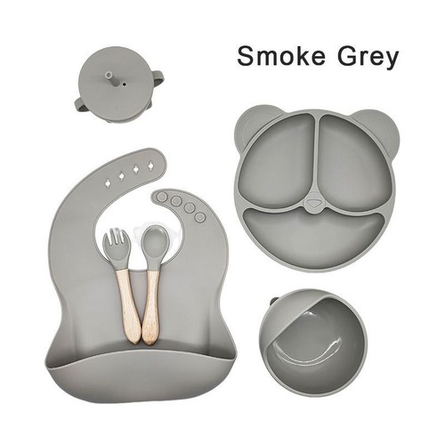 6 PIECE SET SILICONE BABY TABLEWARE / BB-0096 - COLOR SMOKE GRAY