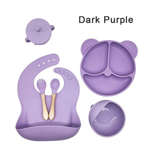 6 PIECE SET SILICONE BABY TABLEWARE / BB-0097 - COLOR DARK PURPLE