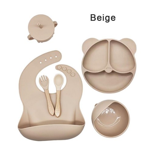 6 PIECE SET SILICONE BABY TABLEWARE / BB-0098 - COLOR BEIGE