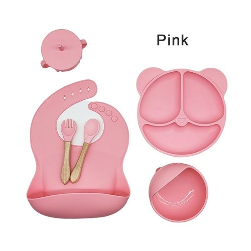6 PIECE SET SILICONE BABY TABLEWARE / BB-0099 - COLOR PINK