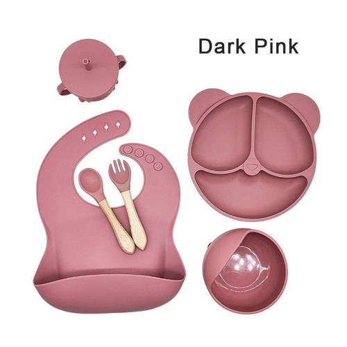 6 PIECE SET SILICONE BABY TABLEWARE / BB-0100 - COLOR DARK PINK