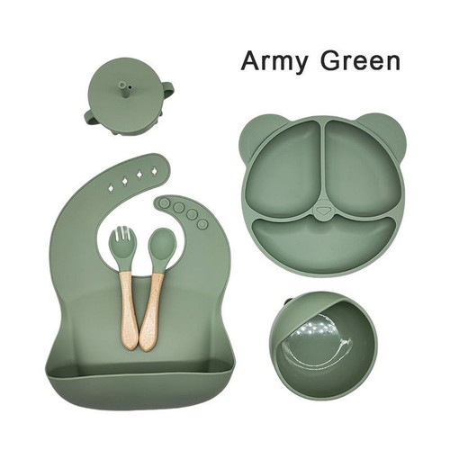 6 PIECE SET SILICONE BABY TABLEWARE / BB-0101 - COLOR ARMY GREEN