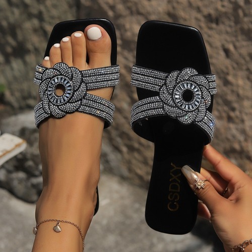 RHINESTONE FLAT SLIPPERS / WS-0079 - COLOR BLACK