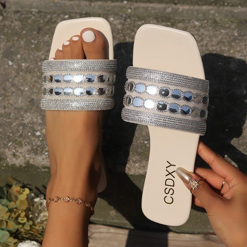 RHINESTONE FLAT SLIPPERS / WS-0080 - COLOR CREAM