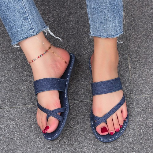 FLAT WOVEN STRAP SANDALS / WS-0100 - COLOR DENIM