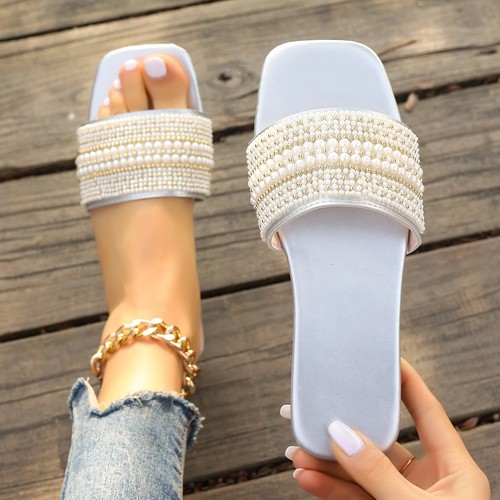 PEARL DESIGN FLAT SANDALS / WS-0116 - COLOR LIGHT BLUE