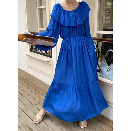 LACE-UP LONG DRESS / WD-0297 - Color : Blue Size : One Size