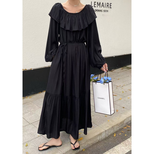 LACE-UP LONG DRESS / WD-0299 - Color : Black Size : One Size