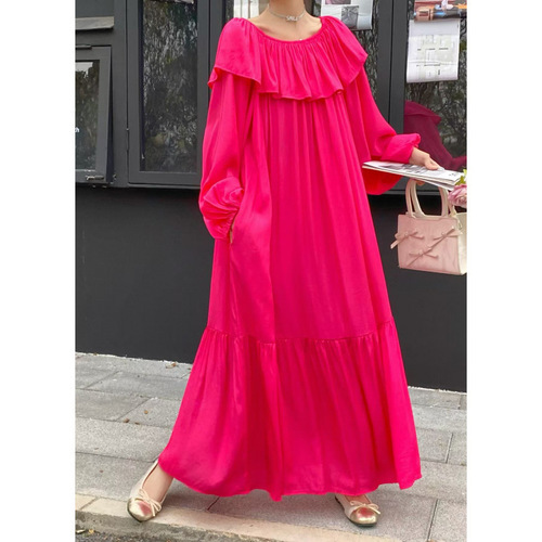 LACE-UP LONG DRESS / WD-0300 - Color : Rose Red ; Size : One Size