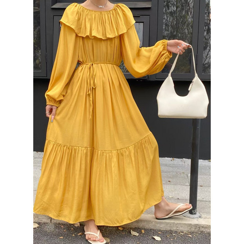 LACE-UP LONG DRESS / WD-0301 - Color : Yellow Size : One Size