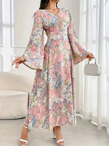 NEW PRINTED DRESS / WD-0302 - Color : Pink Size : L, XL, 2XL