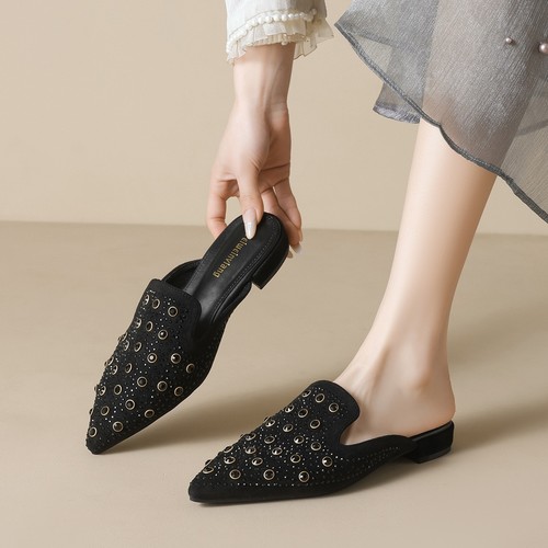 POINTED LOW HEEL HALF SANDALS / WS-0136 - COLOR BLACK