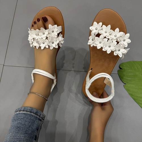 FLOWER DESIGN FLAT SANDALS / WS-0138 - COLOR WHITE