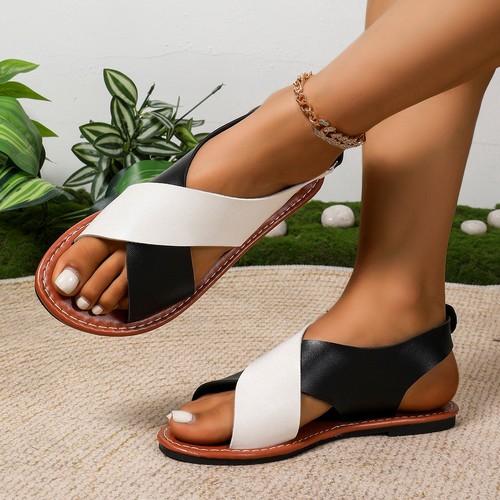 CROSS STRAP FLAT SANDALS / WS-0143 - COLOR BLACK AND WHITE