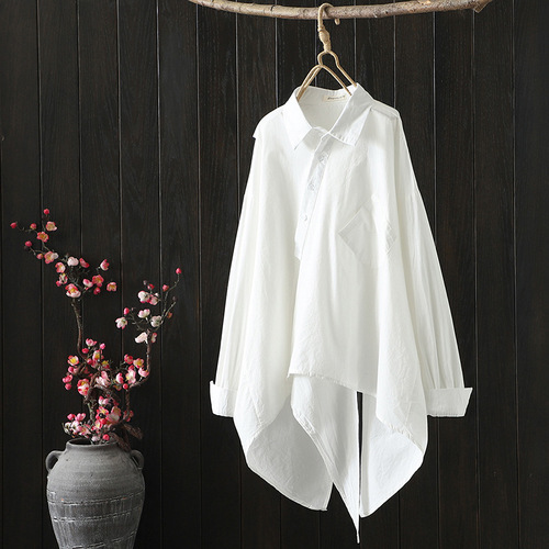 V-NECK LOOSE SHIRT / WD-0309 - Color : White Size : One Size