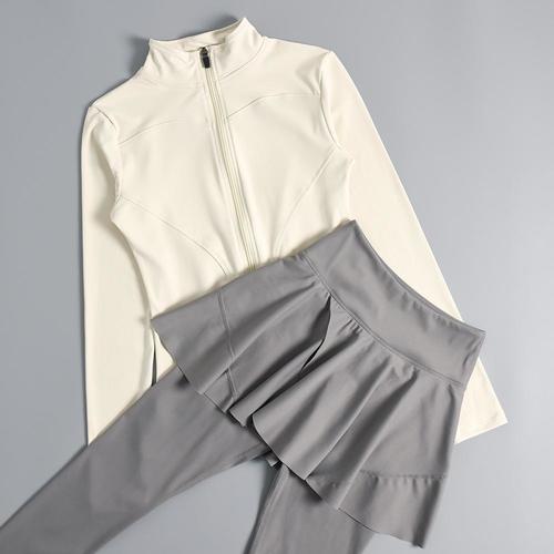 GYM AND SPORTS SUIT FOR WOMEN / SF-0005 - Color : Milk coffee + gray Size : L