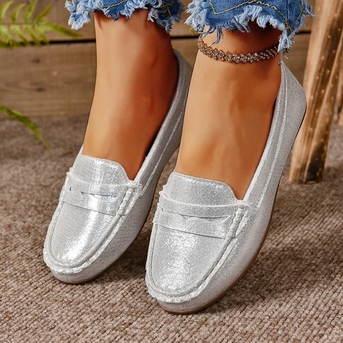 FLAT-SOLED LIGHT WEIGHT WOMEN CASUAL SHOES / WS-0148 - COLOR SILVER