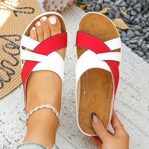 NEW SUMMER STYLE SLIPPERS FOR WOMEN / WS-0149 - COLOR WHITE AND RED