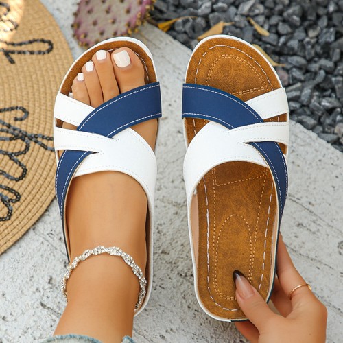 NEW SUMMER STYLE SLIPPERS FOR WOMEN / WS-0150 - COLOR WHITE AND BLUE